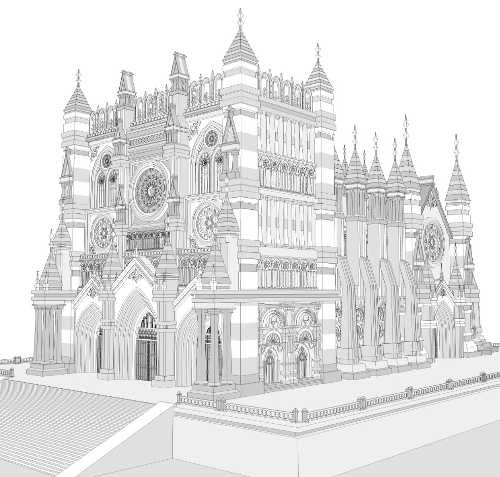 大聖堂/内装あり/講壇/聖堂/シャンデリア/椅子/階段/蝋燭/装飾/他