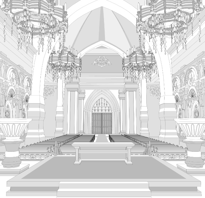 大聖堂/内装あり/講壇/聖堂/シャンデリア/椅子/階段/蝋燭/装飾/他