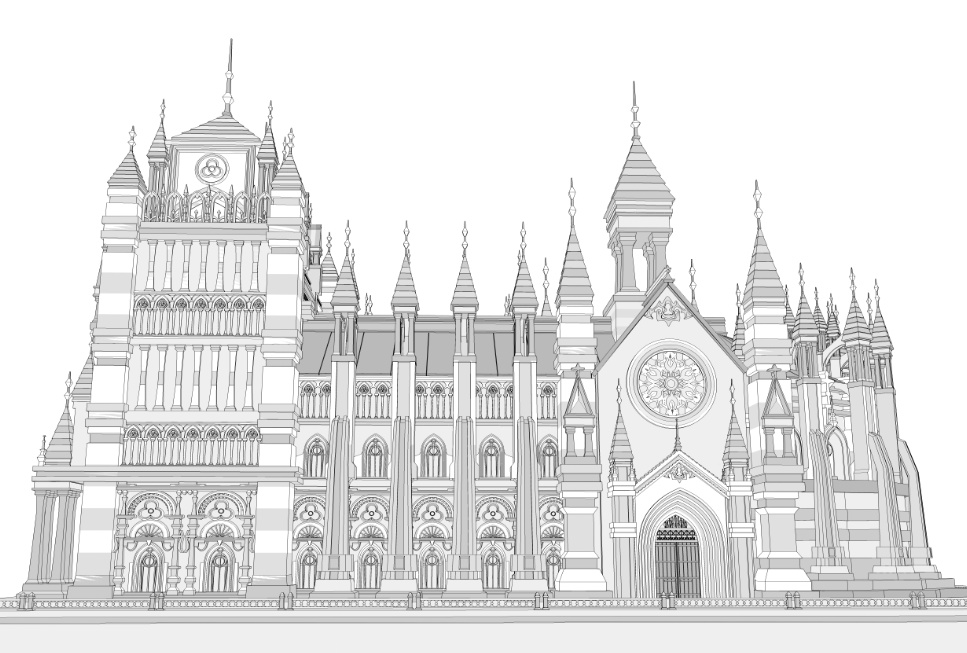 大聖堂/内装あり/講壇/聖堂/シャンデリア/椅子/階段/蝋燭/装飾/他