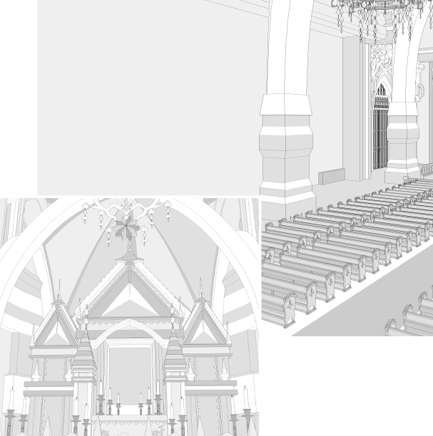 大聖堂/内装あり/講壇/聖堂/シャンデリア/椅子/階段/蝋燭/装飾/他