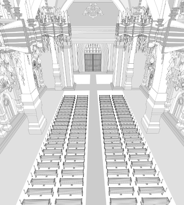 大聖堂/内装あり/講壇/聖堂/シャンデリア/椅子/階段/蝋燭/装飾/他