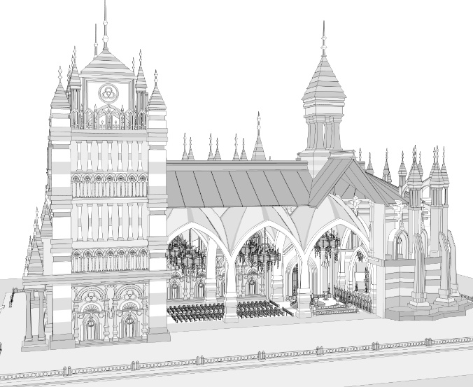 大聖堂/内装あり/講壇/聖堂/シャンデリア/椅子/階段/蝋燭/装飾/他