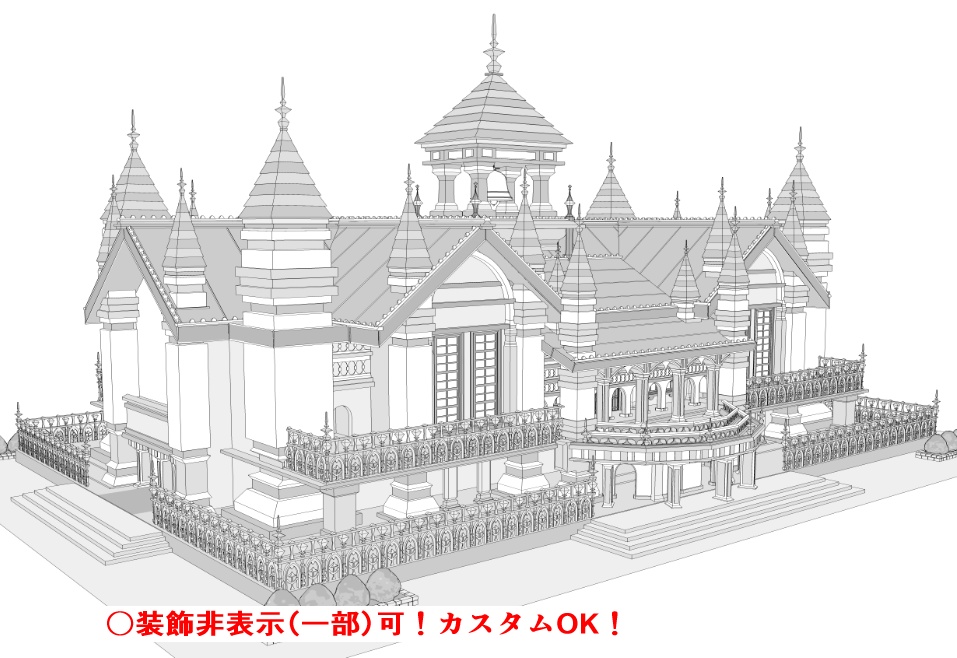 洋館・図書館/内装あり/舞踏会場/シャンデリア/椅子/机/本棚/本/扉/梯子