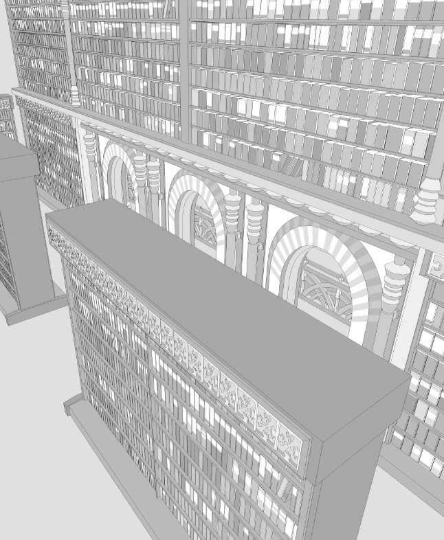 洋館・図書館/内装あり/舞踏会場/シャンデリア/椅子/机/本棚/本/扉/梯子