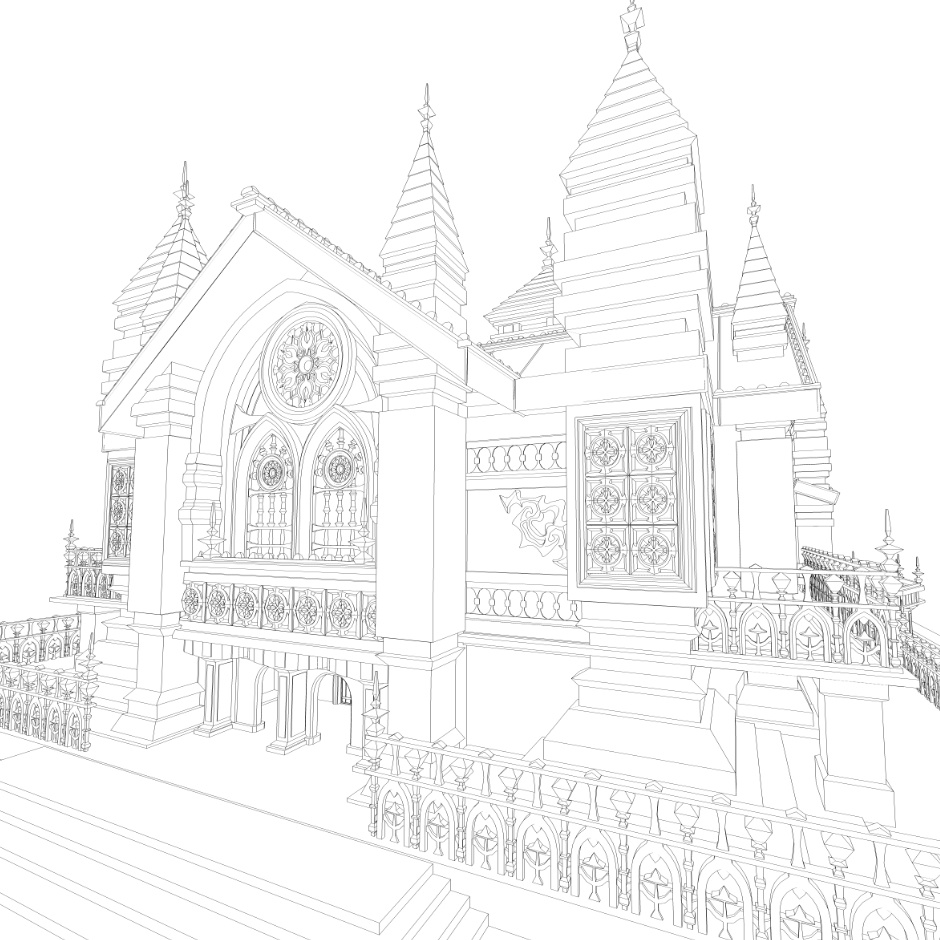 洋館・図書館/内装あり/舞踏会場/シャンデリア/椅子/机/本棚/本/扉/梯子