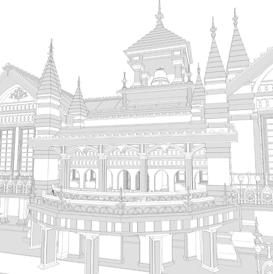 洋館・図書館/内装あり/舞踏会場/シャンデリア/椅子/机/本棚/本/扉/梯子