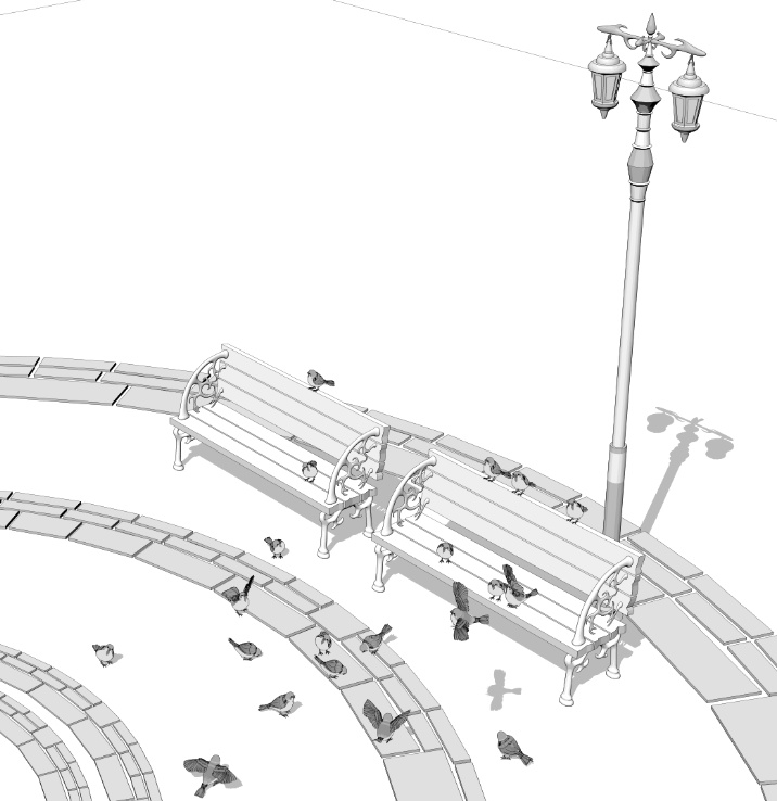 すずめ(羽ツメ身体可動!)羽閉じ版/羽開き版/公園広場/ベンチ/街灯