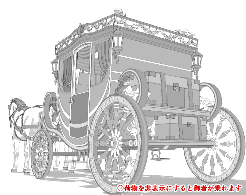 馬車(貴族馬車/普通馬車)馬可動!車輪回転可!内装あり!