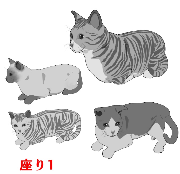 猫(ねこ)7種!可動設定多種!口可動!簡易歩行アニメや様々なポーズ設定あります!