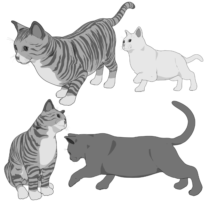 猫(ねこ)7種!可動設定多種!口可動!簡易歩行アニメや様々なポーズ設定あります!