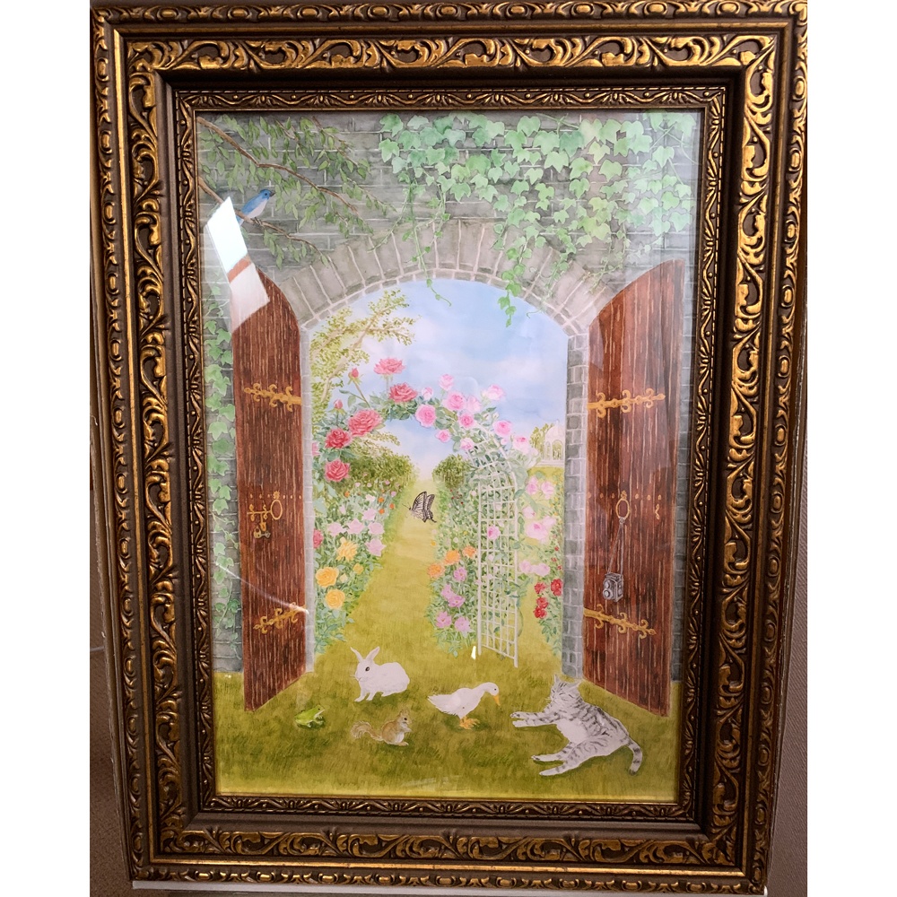 秘密の花園　透明水彩画　ホワイト額入り 秘密の花園 透明水彩画 ホワイトの額入り （自分だけの世界 展
