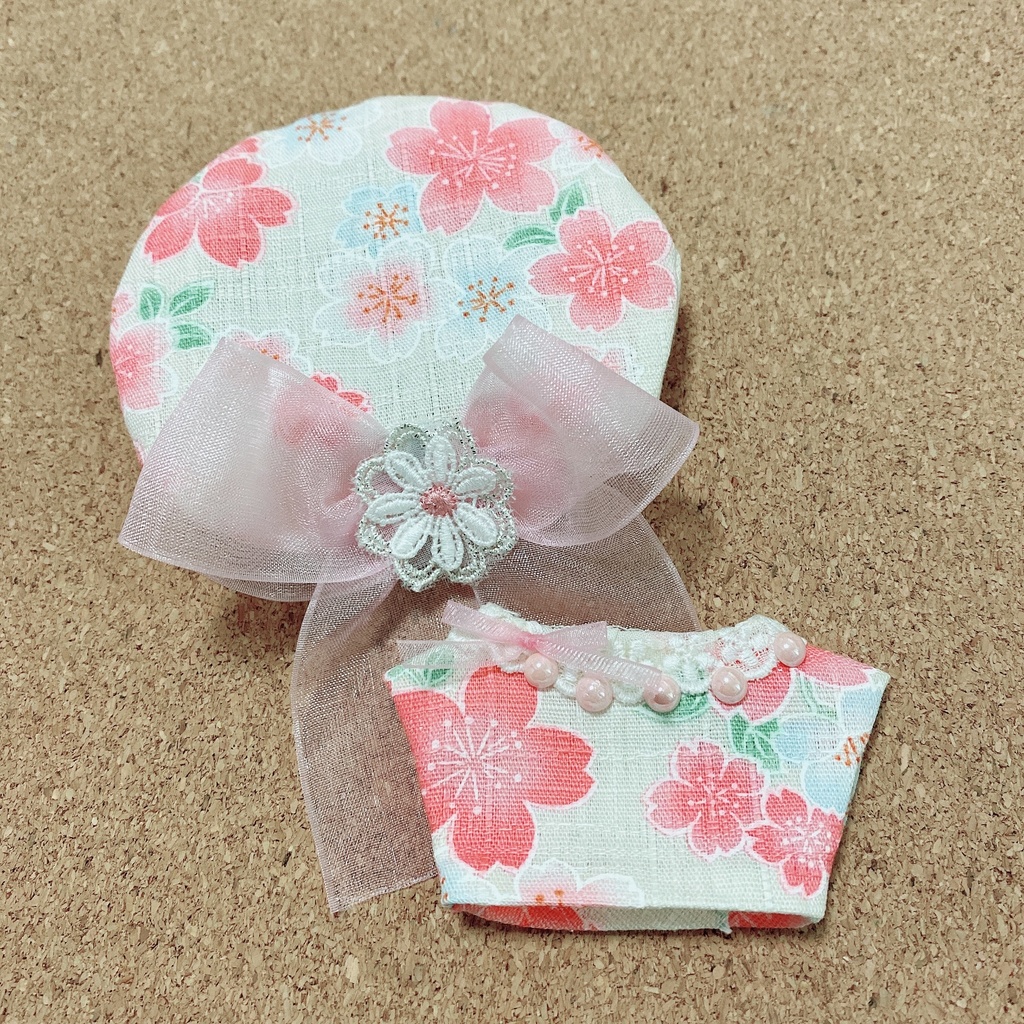 ふわふわ桜の帽子とお洋服のせっと