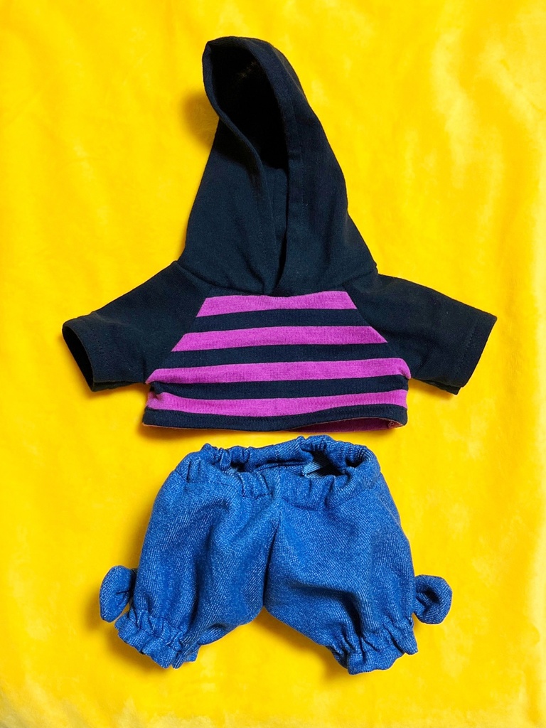 くまのぬいぐるみ用 ラグランパーカー & デニムかぼちゃパンツ