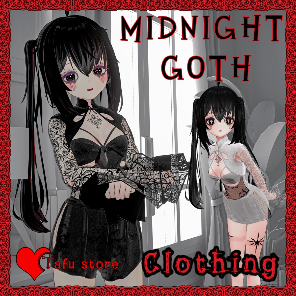 Midnight Goth ~ Outfit Set For サフィー + Tattoo Textures Bonus  ꨄ TafuStore 衣類 ꨄ [VRChat]