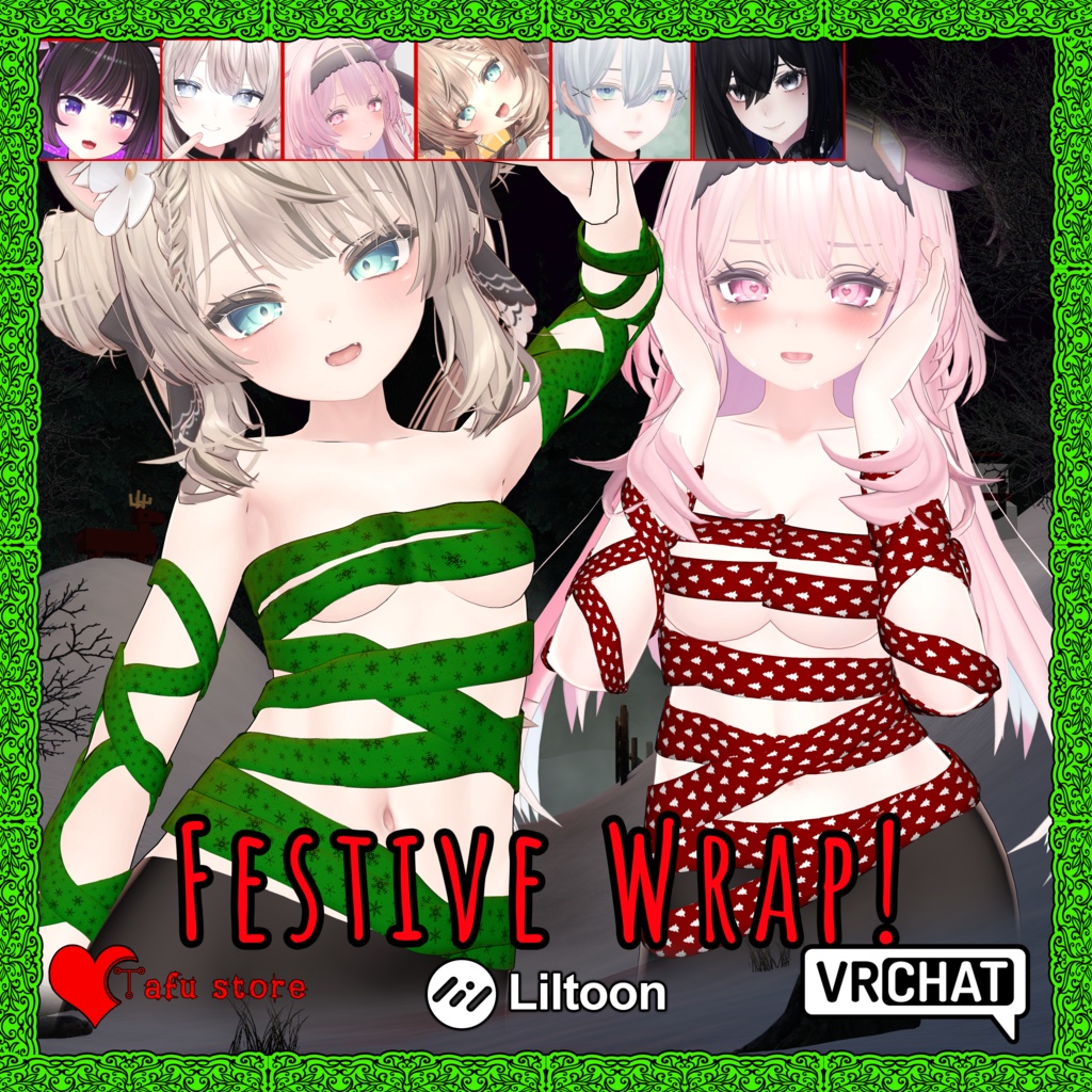 Xmas Wrap 💚 Bikini For Anon (あのん), Manuka (マヌカ), Shinra (森羅), Lasyusha (ラシューシャ) , Shinano (しなの)  TafuStore 衣類  [VRChat]