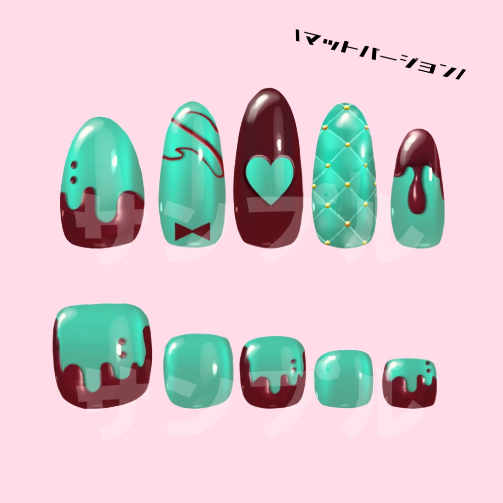 【MDollnail対応】チョコミントのバレンタインネイル(形状oval向け)