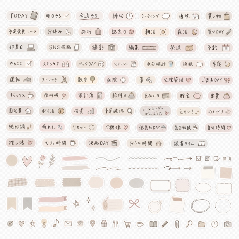 デジタルプランナーステッカー くすみカラー