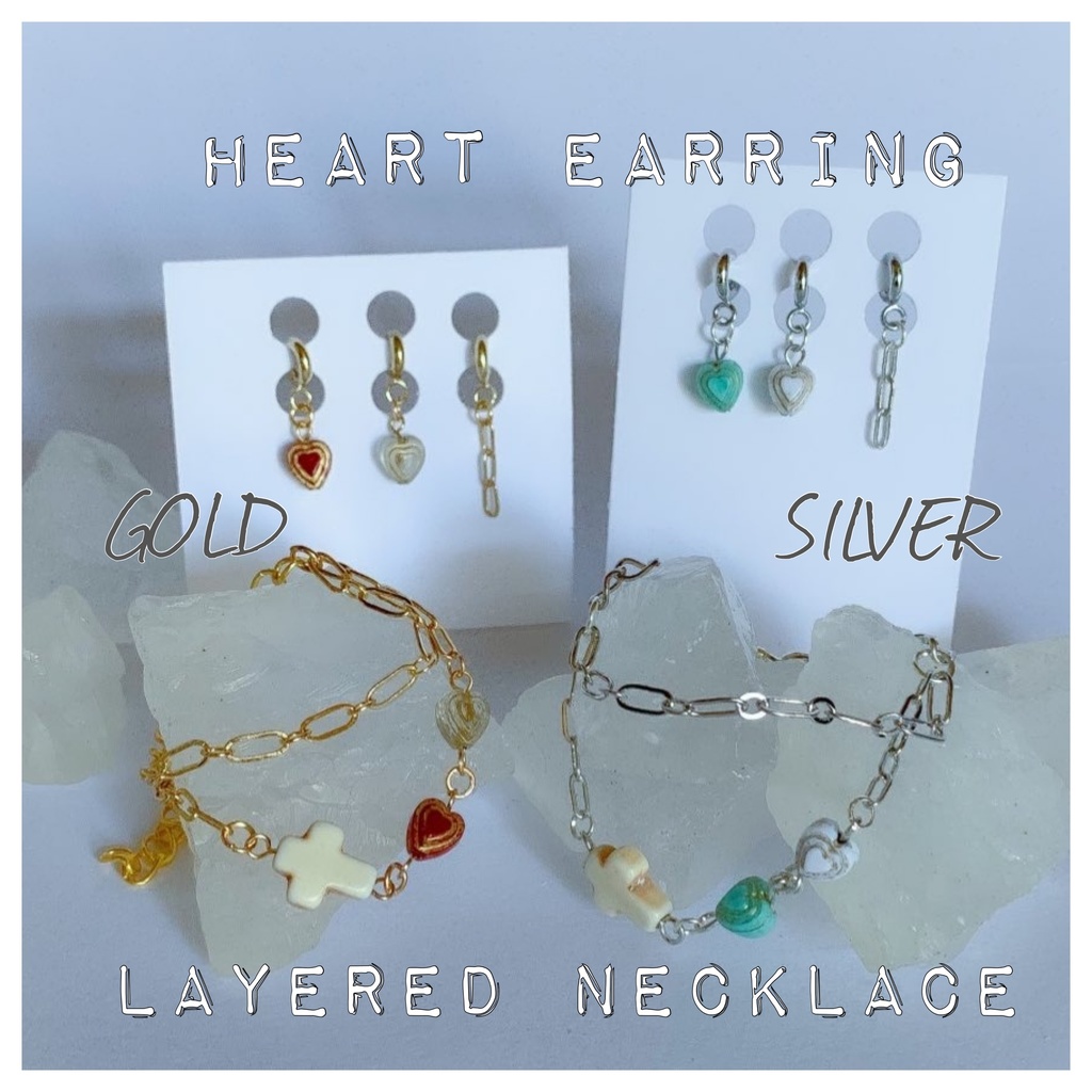 HEART EARRING &  LAYERED NECKLACE