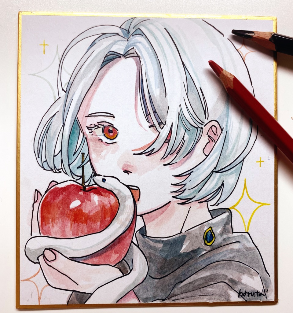 ミニ色紙原画【赤い果実】