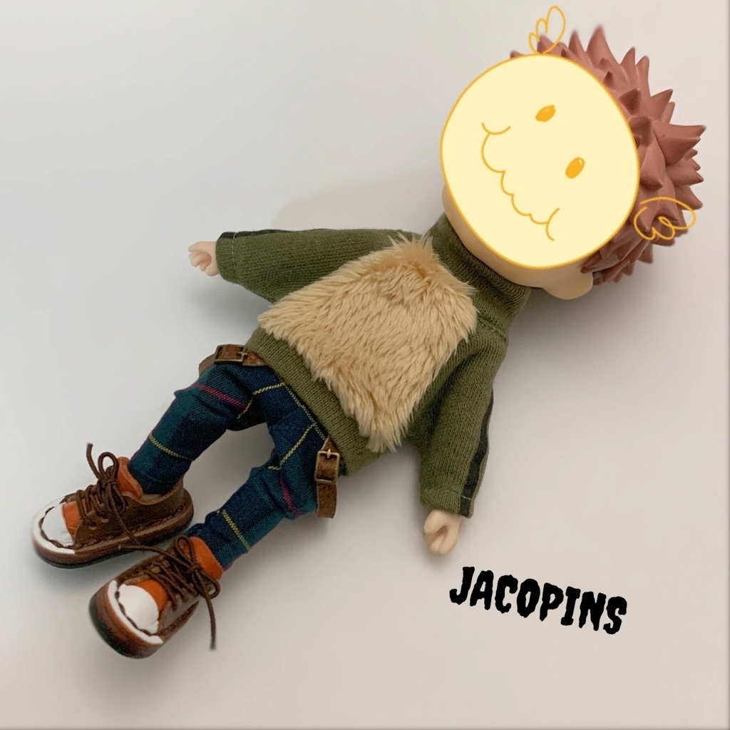もふトレーナー&革サスパンツ(カーキ)