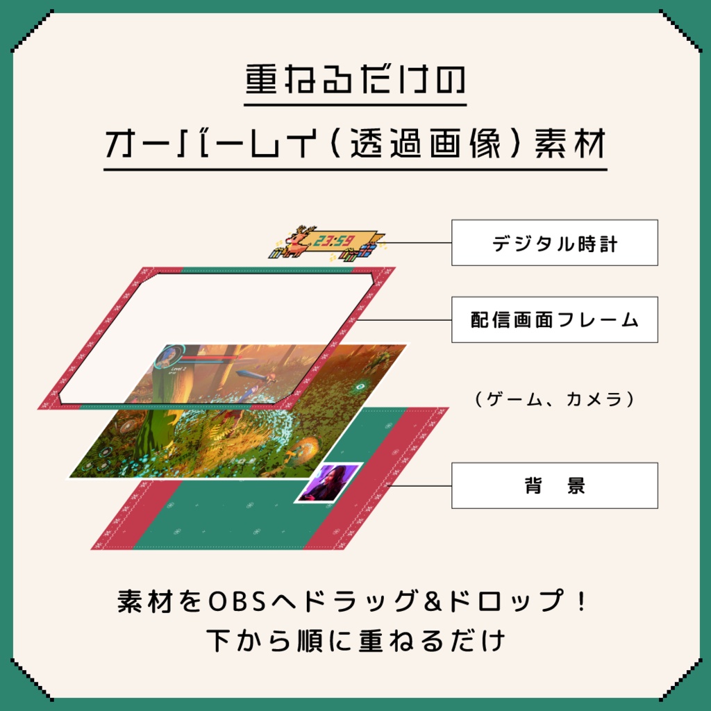 配信画面&時計セット【ドットなクリスマス】画面3色・時計・スタンプ素材つき/ゲーム配信・雑談配信/8bit Christmas