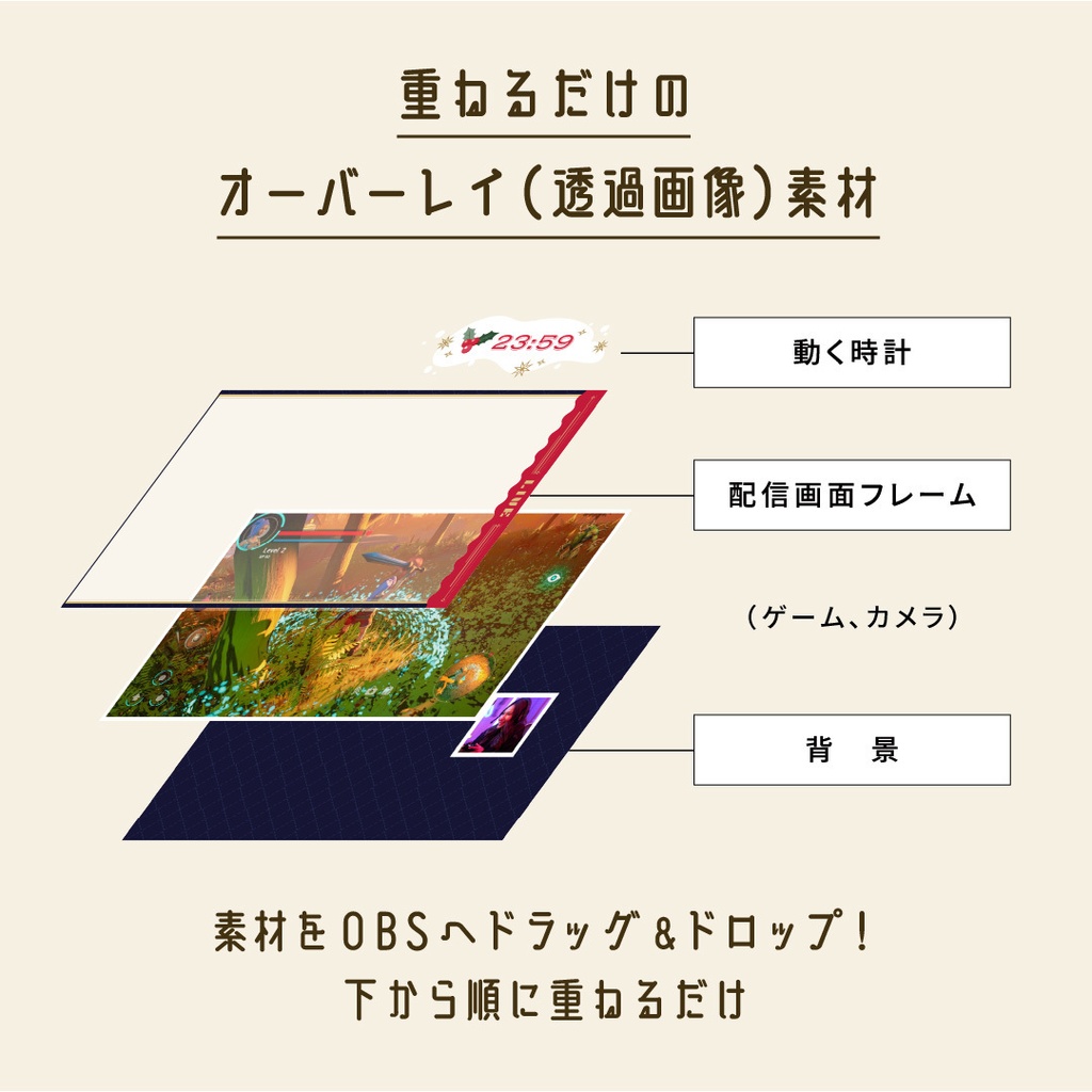 配信画面&動く時計セット【星と雪のクリスマス】配信画面3種・配信時計・スタンプ素材つき/ゲーム配信・雑談配信