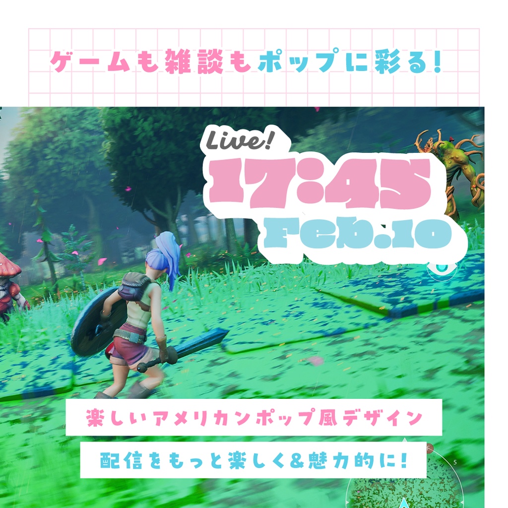 OBS用配信時計【アメリカンポップ2】10点セット/配信者向け デジタル時計 HTML Digital Clock/American Pop