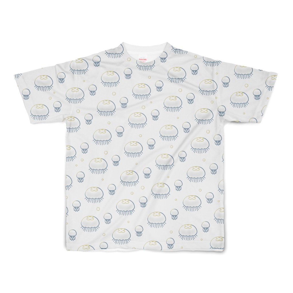 漂うクラゲB　フルグラフィックTシャツ　両面印刷　白（ホワイト）