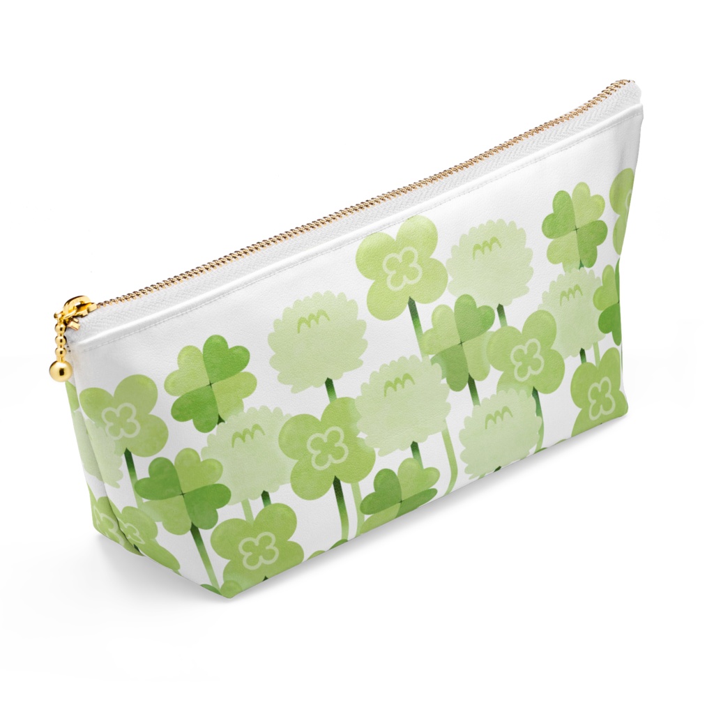 クローバー&シロツメクサ ポーチ 白色(ホワイト)