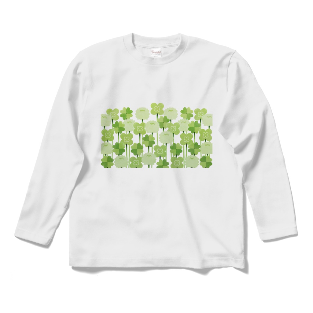 クローバー＆シロツメクサ　ロングスリーブTシャツ　白色（ホワイト）