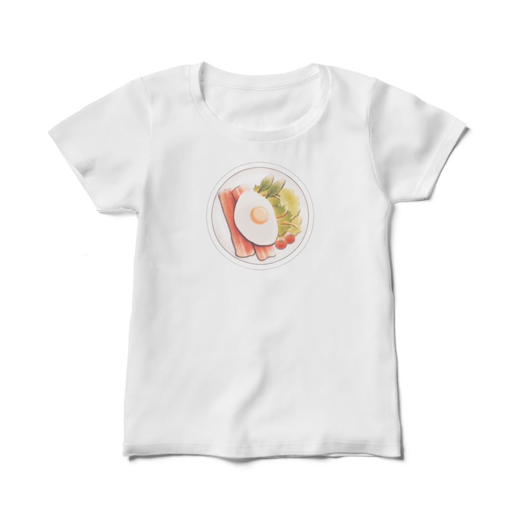 ベーコンエッグサラダ オリジナルレディースTシャツ 白色(ホワイト)