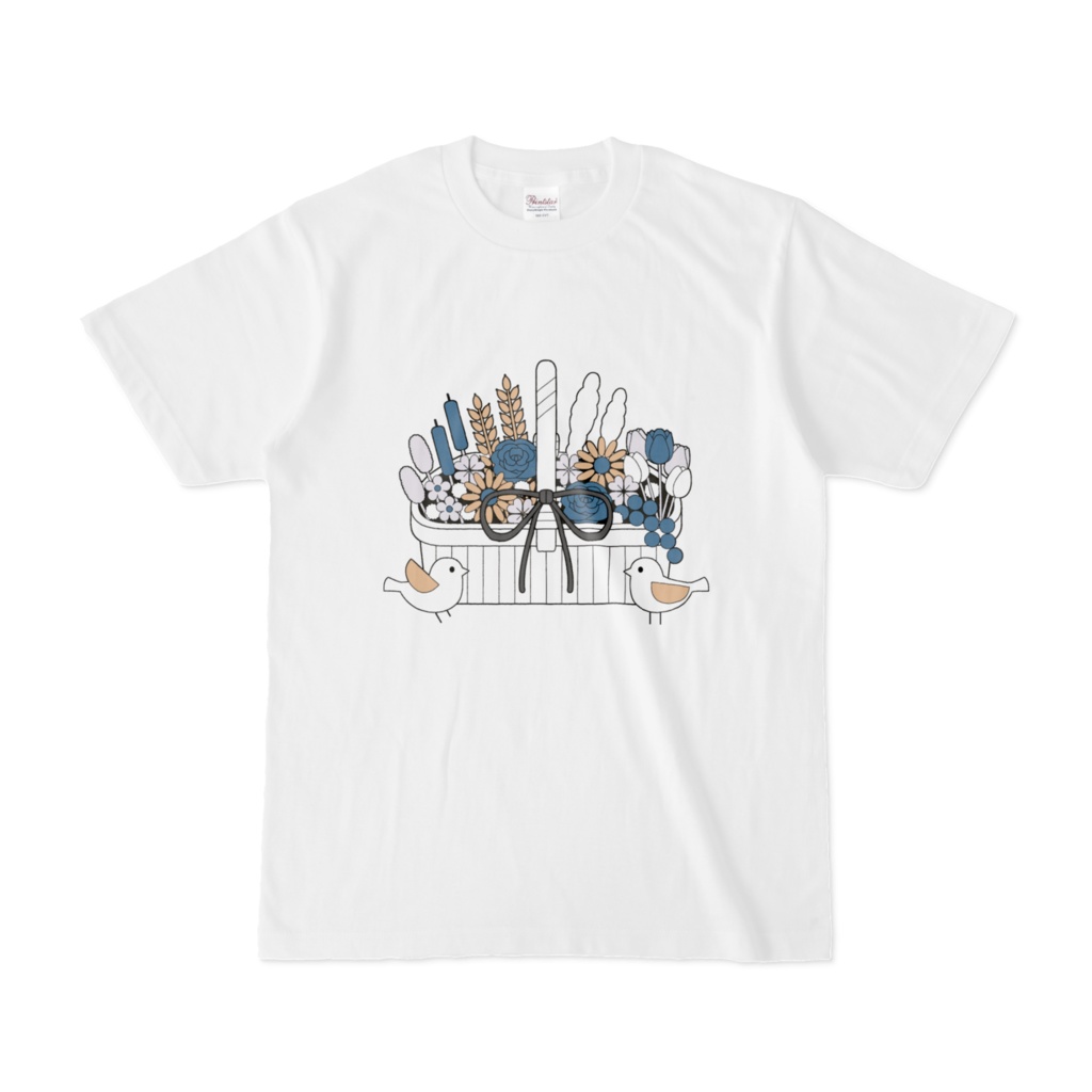 フラワーバスケットA オリジナルTシャツ 白色(ホワイト)