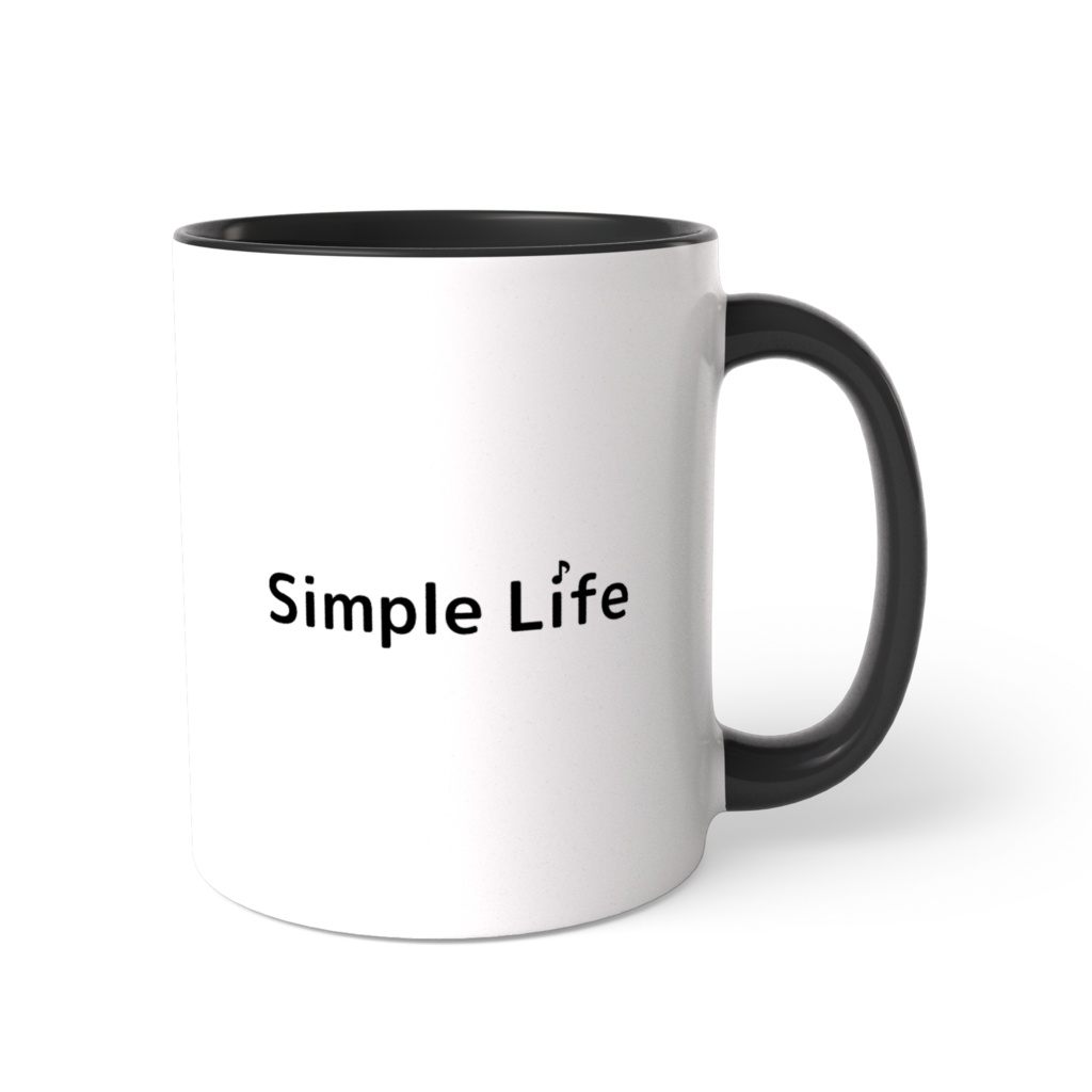 白黒文字に音符モチーフを取り入れた、Simple Lifeロゴ入りツートンカラーマグカップ♪