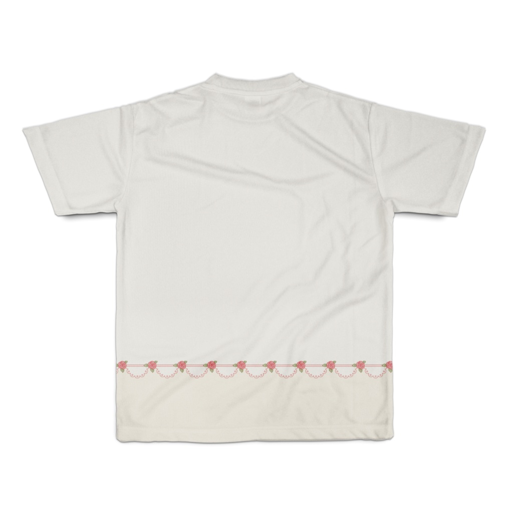控えめでさりげなくおしゃれな薔薇&レース フルグラフィックTシャツ(全3色) 両面印刷