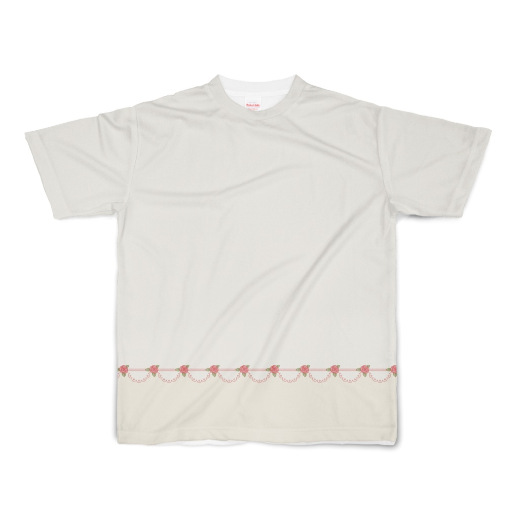 控えめでさりげなくおしゃれな薔薇&レース フルグラフィックTシャツ(全3色) 両面印刷