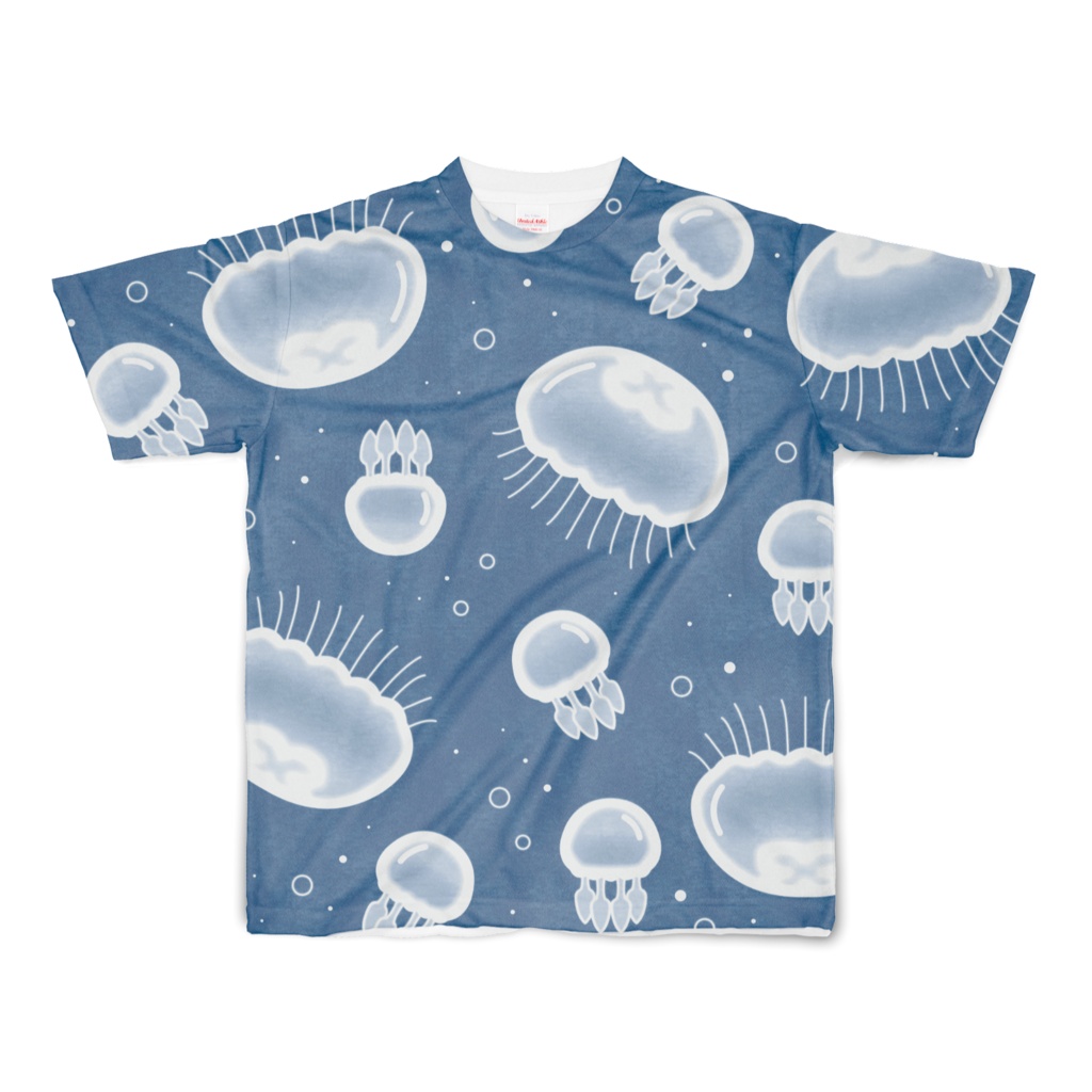 水中をふわふわゆらゆら漂うクラゲA　フルグラフィックTシャツ（全2色）　両面印刷