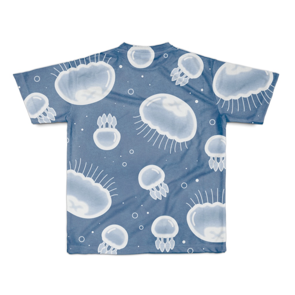 水中をふわふわゆらゆら漂うクラゲA フルグラフィックTシャツ(全2色) 両面印刷