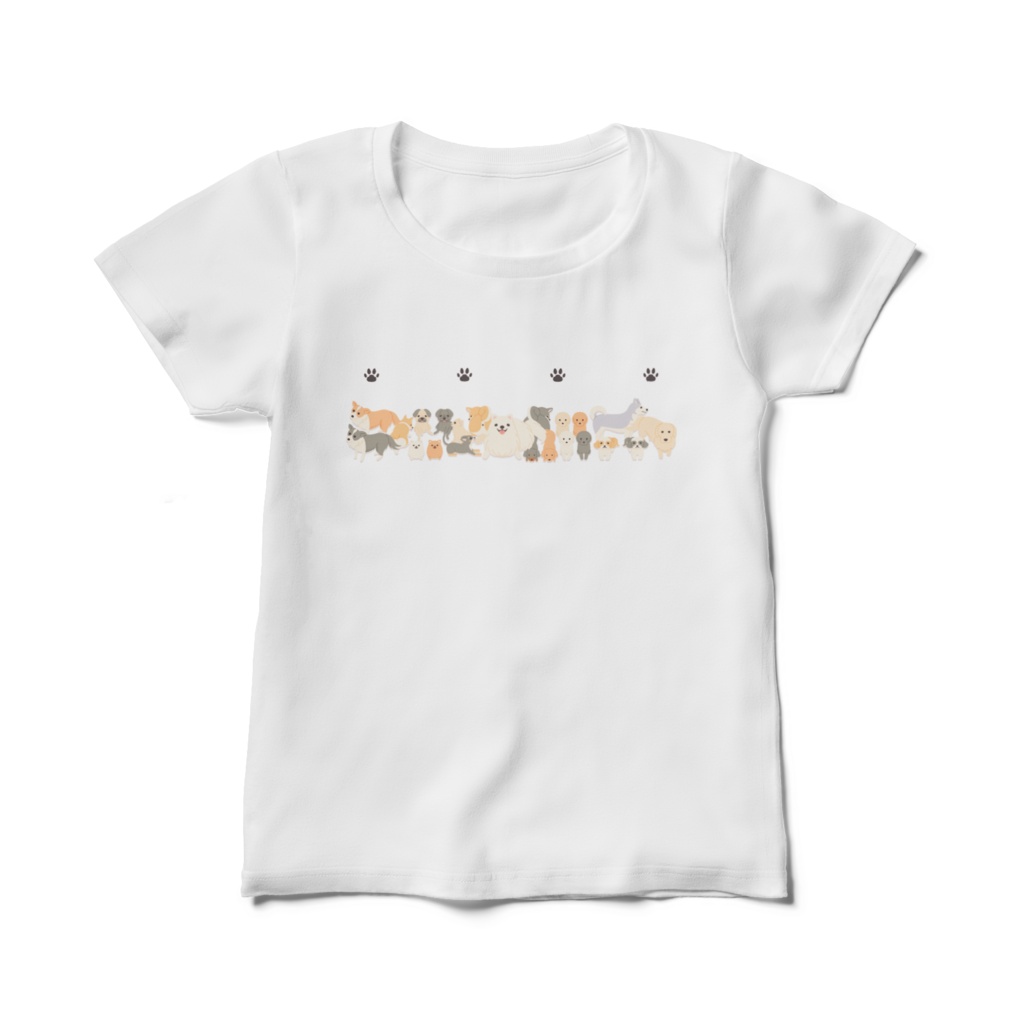 犬だらけ❤レディースTシャツB　白（ホワイト）