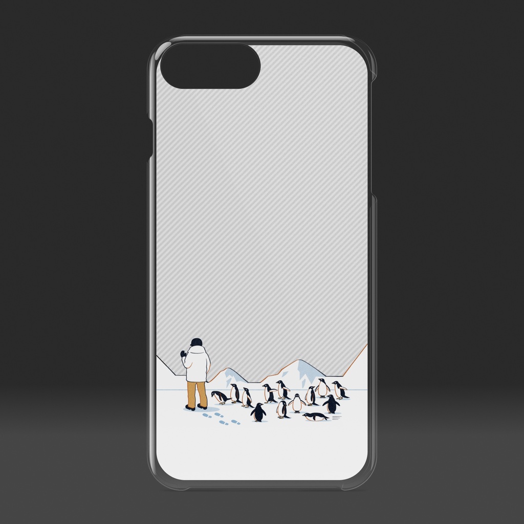 人間を見かけ近寄ってくるペンギン達 クリアiPhoneケース 灰色(グレー)