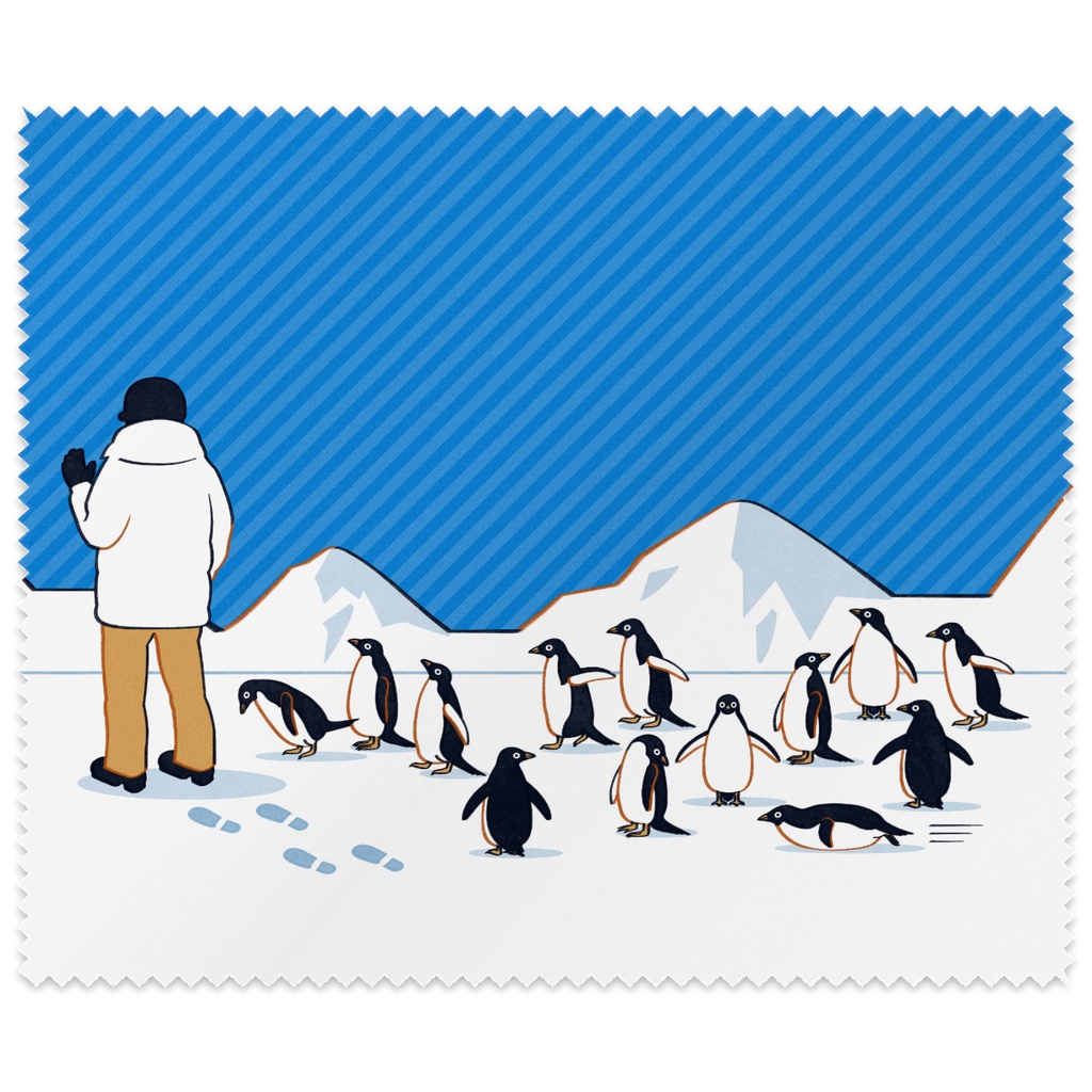 人間を見かけ近寄ってくるペンギン達　メガネ拭き・画面拭き（全2色）