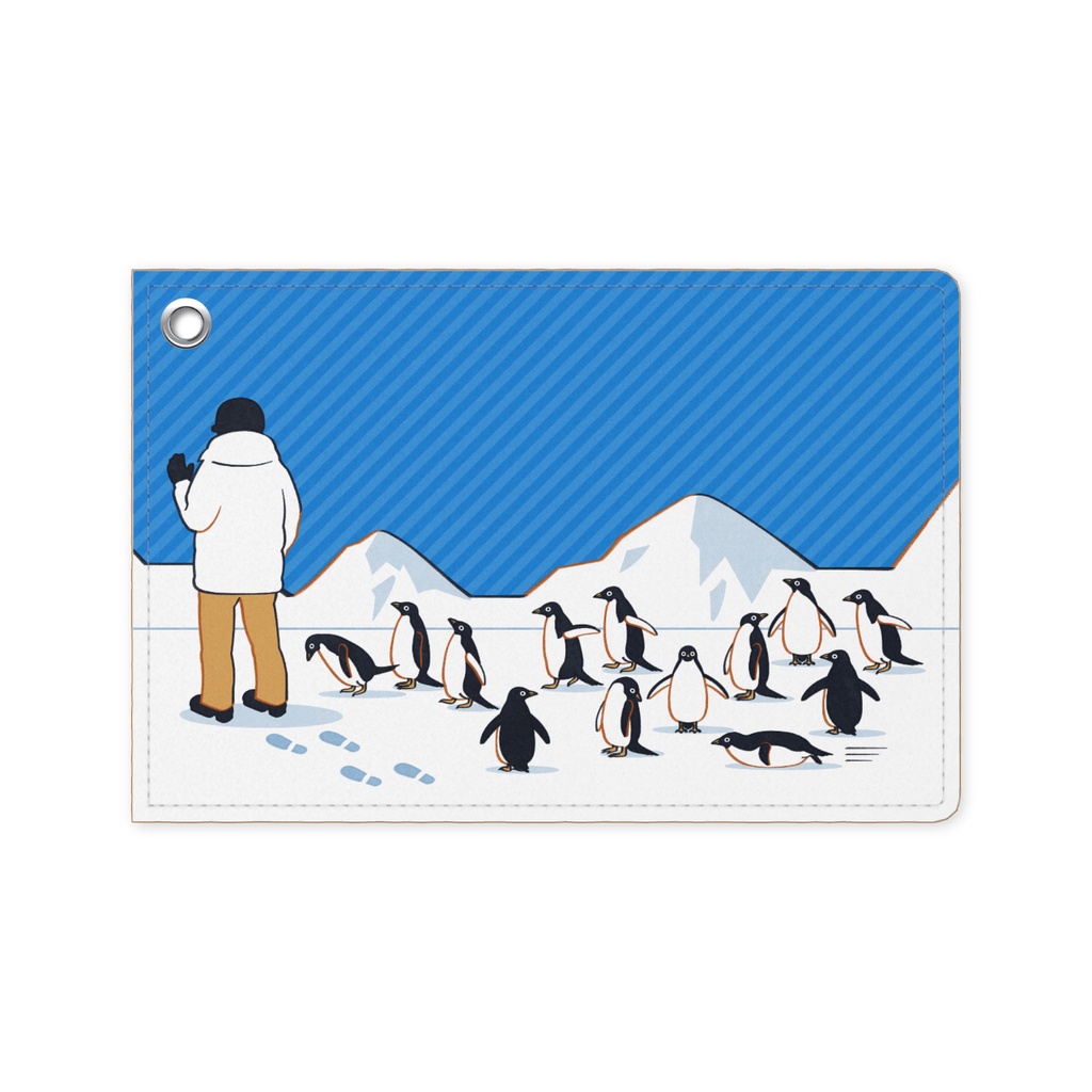 人間を見かけ近寄ってくるペンギン達　パスケース（全2色）