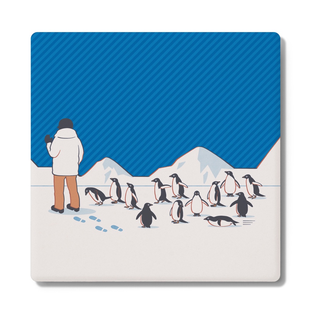 人間を見かけ近寄ってくるペンギン達　コースター（全4種）