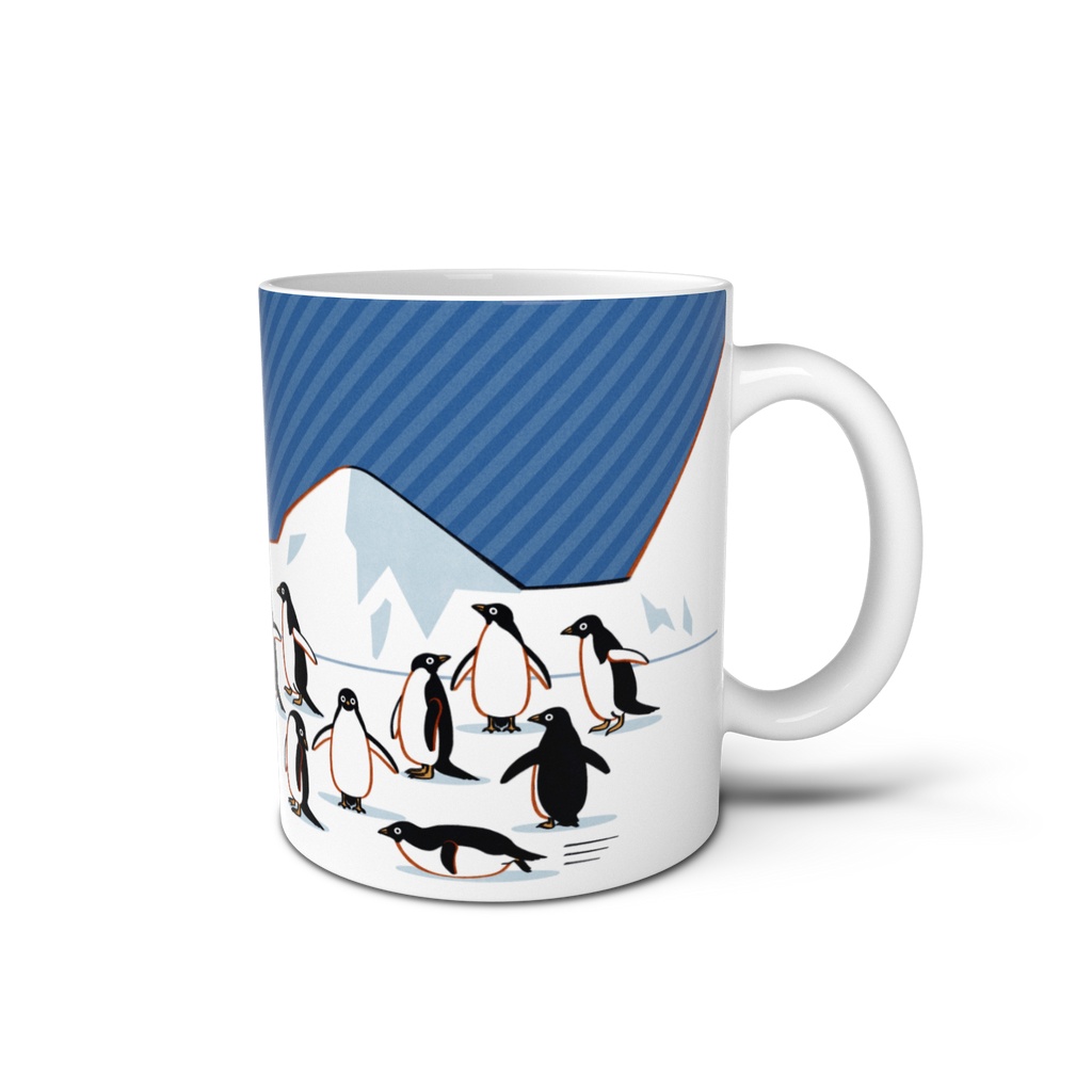 人間を見かけ近寄ってくるペンギン達　マグカップ（全2色）