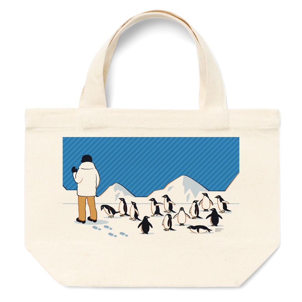 人間を見かけ近寄ってくるペンギン達 トートバッグ(全2色×サイズS・M・L)