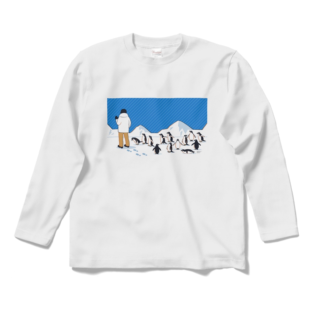 人間を見かけ近寄ってくるペンギン達　ロングスリーブTシャツ（全6種）