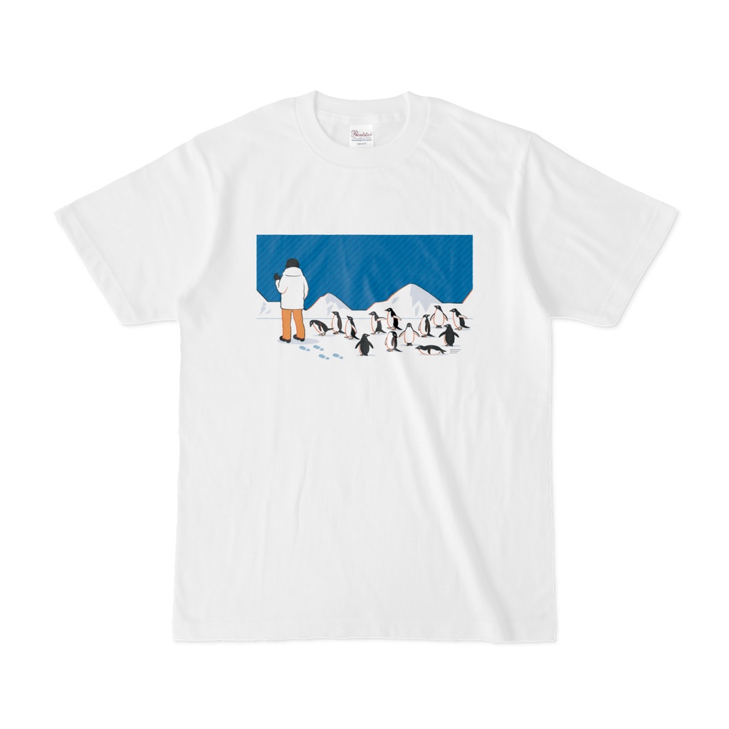 人間を見かけ近寄ってくるペンギン達　Tシャツ（全2色）