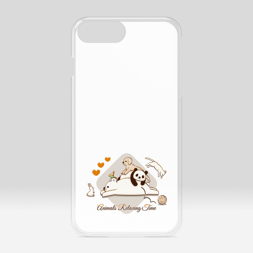 動物達のくつろぎタイム（Animals' Relaxing Time）クリアiPhoneケース　白背景（ホワイト）