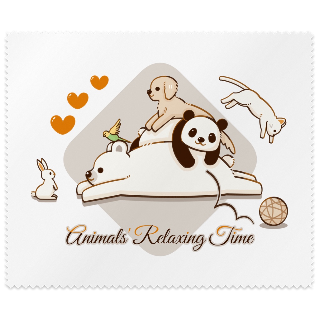 動物達のくつろぎタイム（Animals' Relaxing Time）メガネ拭き・画面拭き（全2色）