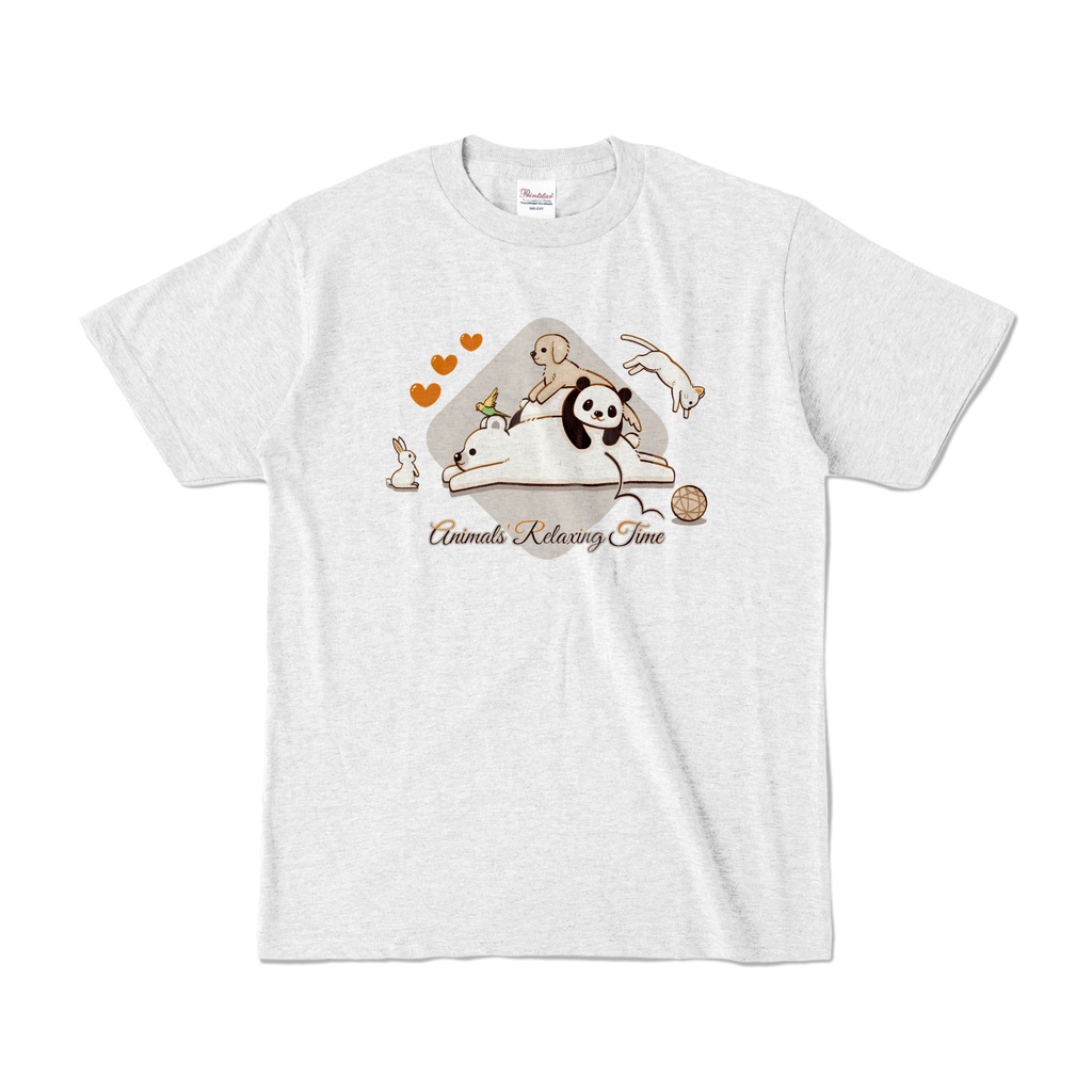 動物達のくつろぎタイム（Animals' Relaxing Time）カラーTシャツ　アッシュ