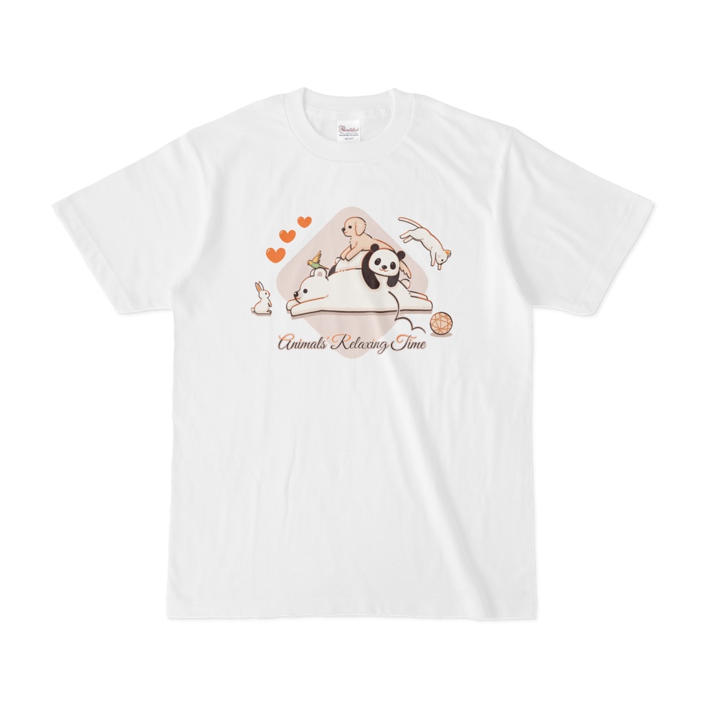 動物達のくつろぎタイム（Animals' Relaxing Time）Tシャツ　白色（ホワイト）